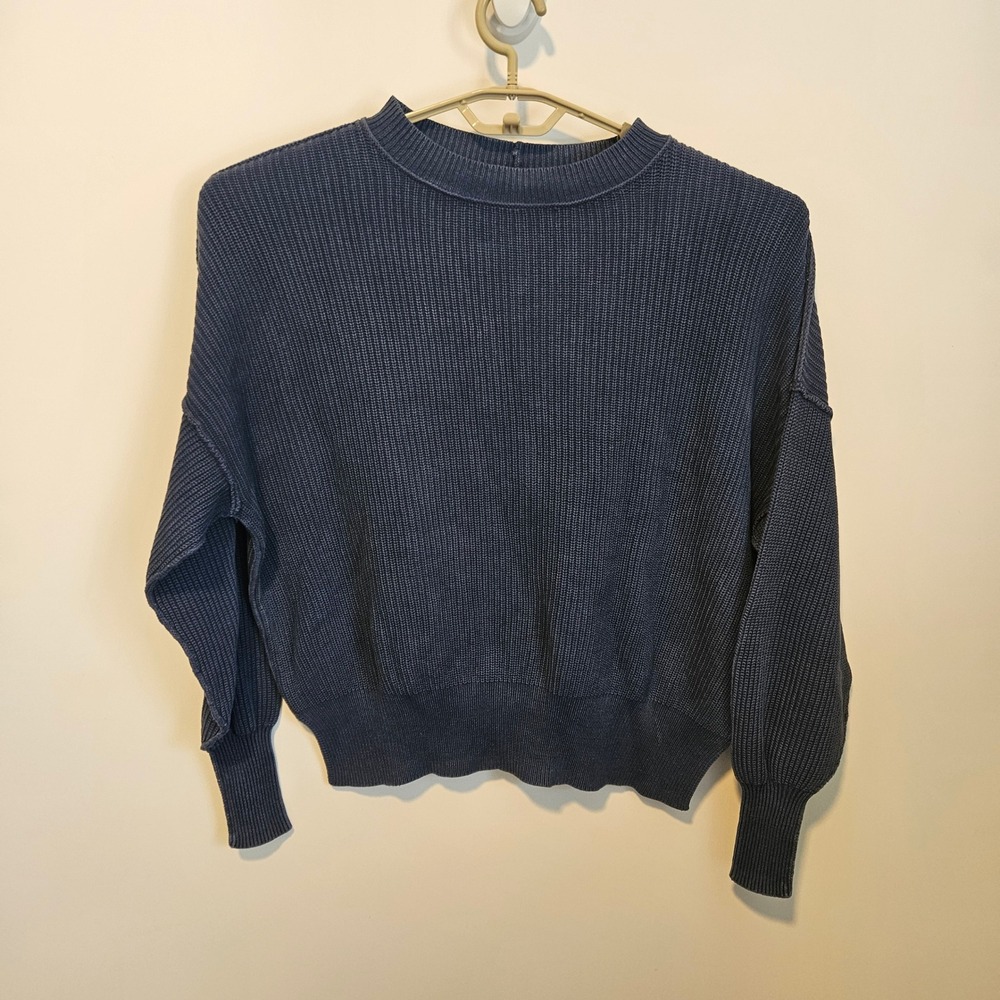 Aerie Ribbed Knit Mock Neck Sweater Womens XS Oversized Cozy 100% Cotton Fall